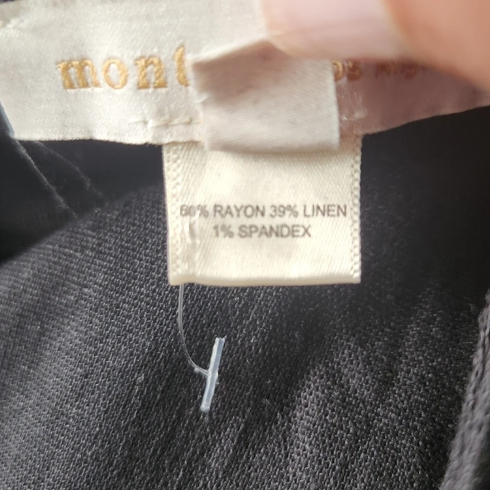 Monteau Black Linen Rayon Blend Tie-Waist V-Cutout Back Cropped Jumpsuit Size L - Picture 6 of 11